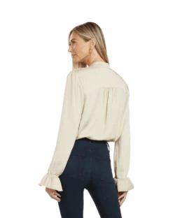 MAYA TUXEDO PLEATED BLOUSE GOLD -Trish Scully Dresses Outlet Store 185 2