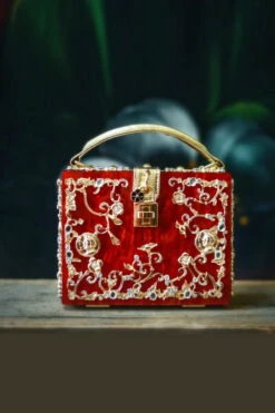 RED ACRYLIC JEWELED PURSE