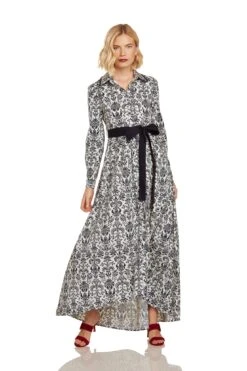 CONSTANCE MAXI DRESS NAVY DAMASK -Trish Scully Dresses Outlet Store 26 1368 WEB