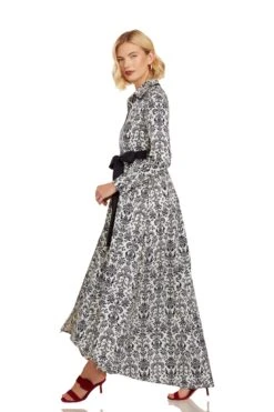 CONSTANCE MAXI DRESS NAVY DAMASK -Trish Scully Dresses Outlet Store 26 1386 WEB