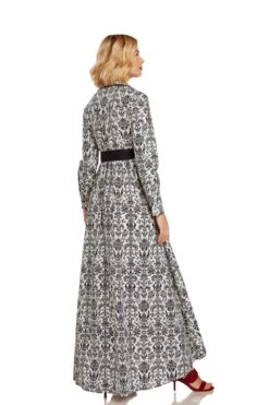 CONSTANCE MAXI DRESS NAVY DAMASK -Trish Scully Dresses Outlet Store 26 1401 WEB