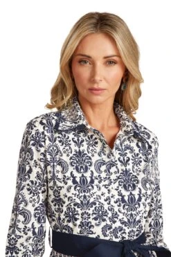 CONSTANCE MAXI DRESS NAVY DAMASK -Trish Scully Dresses Outlet Store ConstanceMaxiNavyDamask 1681 WEB