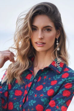 CONSTANCE MAXI DRESS NAVY ROSE FLORAL -Trish Scully Dresses Outlet Store DSC01278