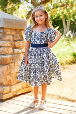 ARIELLE DRESS NAVY DAMASK -Trish Scully Dresses Outlet Store DSC02571