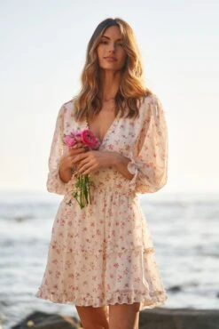 GRACE MINI DRESS PINK FLORAL -Trish Scully Dresses Outlet Store DSC02643