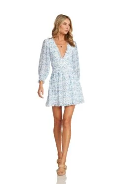 GRACE MINI DRESS BLUE FLORAL -Trish Scully Dresses Outlet Store GraceDressBlue 1551 WEB