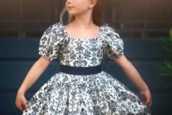 ARIELLE DRESS NAVY DAMASK -Trish Scully Dresses Outlet Store ariellenj2