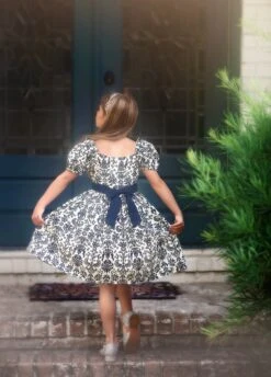 ARIELLE DRESS NAVY DAMASK -Trish Scully Dresses Outlet Store ariellenj3