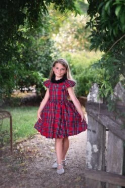 EVANGELINE DRESS ROYAL STEWART TARTAN -Trish Scully Dresses Outlet Store evangelinerstew