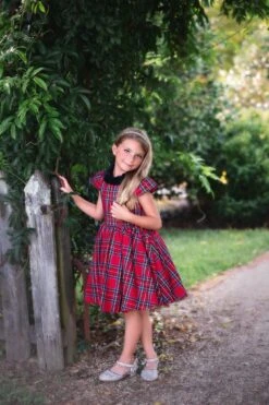 EVANGELINE DRESS ROYAL STEWART TARTAN -Trish Scully Dresses Outlet Store evangelinerstew4